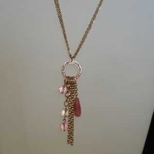 Cookie Lee Genuine Chrystal Necklace Pink Stone Circle Pendant‎ Dangle Chain